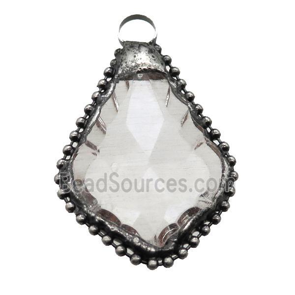 Crystal Glass teardrop pendant, black plated