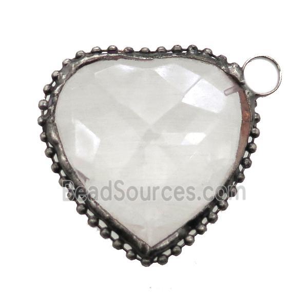 Crystal Glass heart pendant, black plated