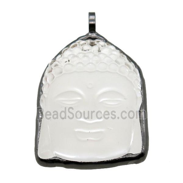 white Crystal Glass Buddha pendant, black plated