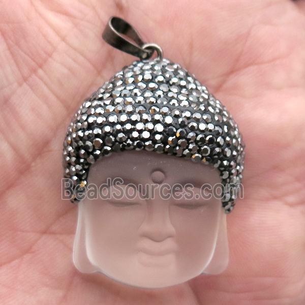 clear Crystal Glass Buddha pendant pave rhinestone, matte