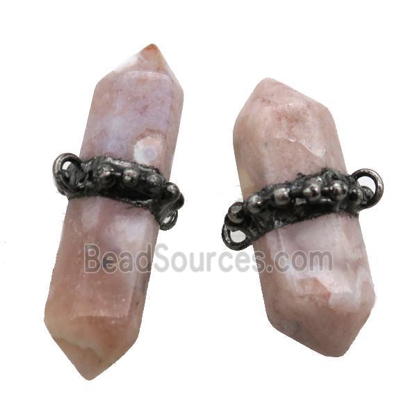 peach Cherry Agate bullet connector, black plated