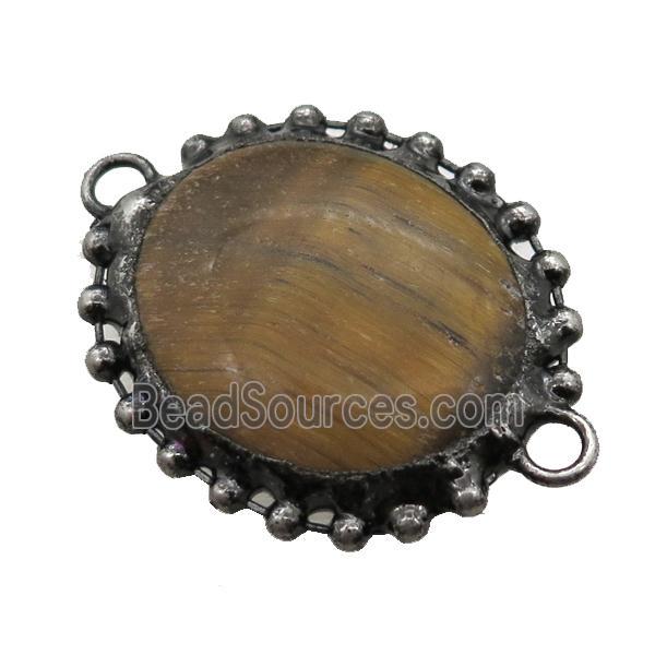 tiger eye stone connector, freeform, black plated