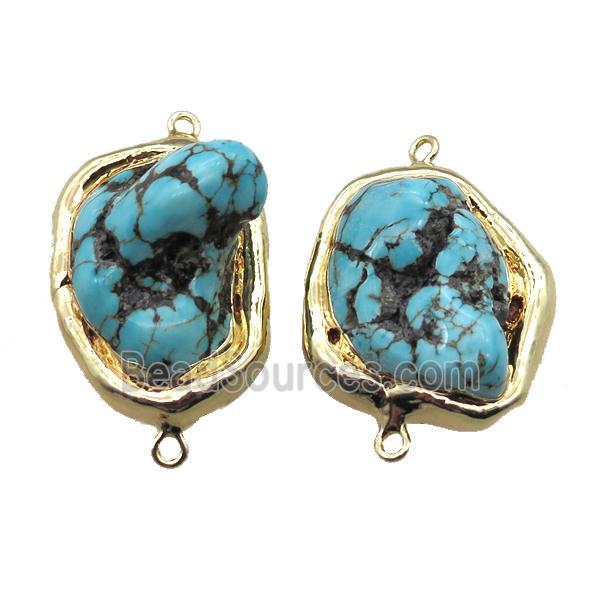 natural Hubei Turquoise connector, freeform, gold plated