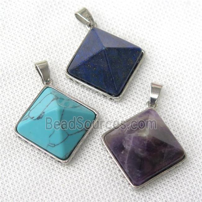 mixed Gemstone pyramid pendant