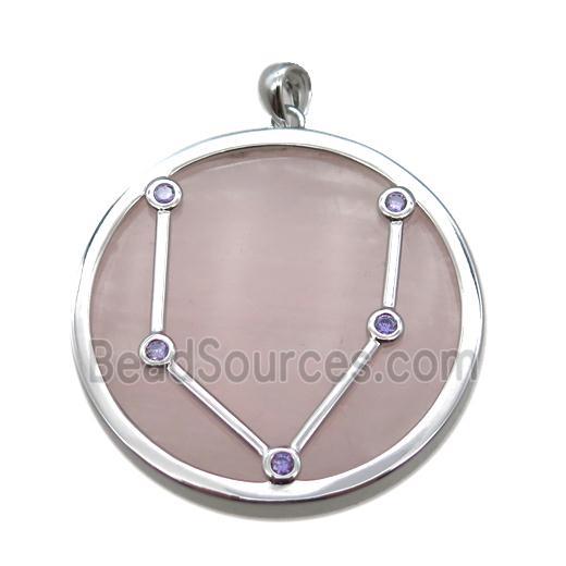 Rose Quartz Pisces pendant, circle