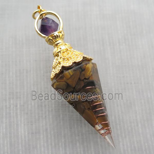 yellow Tiger eye stone chips pendulum pendant