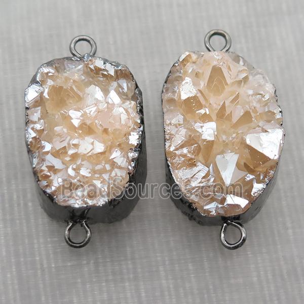 champagne Quartz Druzy connector, freeform, black plated