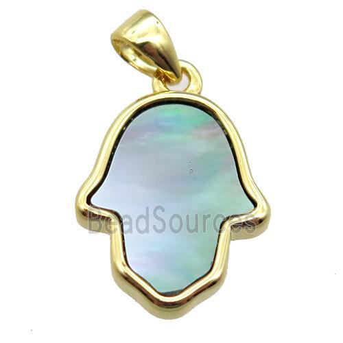 gray Abalone Shell hamsahand pendant, gold plated