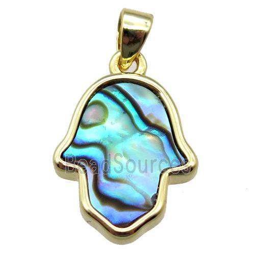 Abalone Shell hamsahand pendant, gold plated