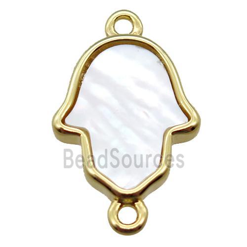 white Pearlized Shell hamsahand connector, gold plated