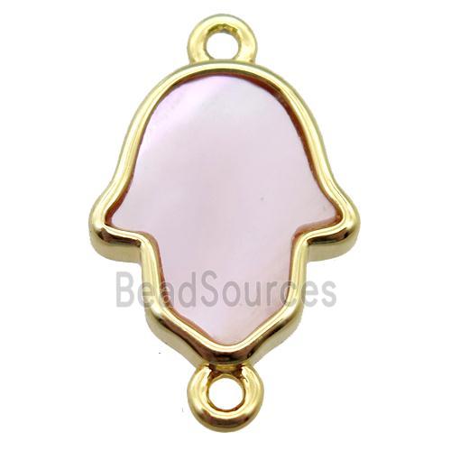 pink Queen Shell hamsahand connector, gold plated