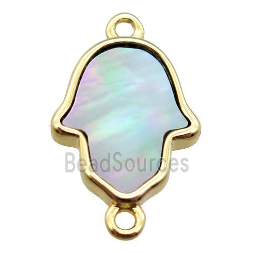 gray Abalone Shell hamsahand connector, gold plated