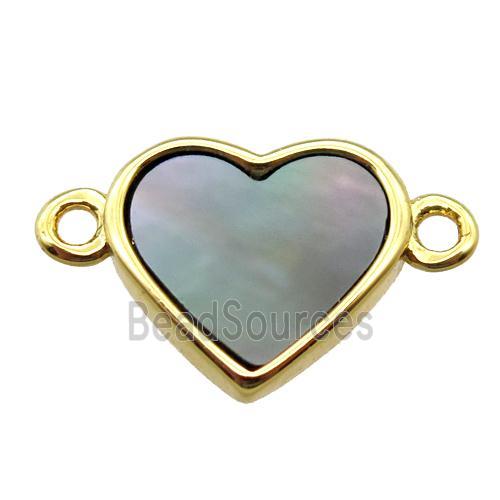 gray abalone shell heart connector, gold plated