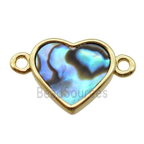 abalone shell heart connector, gold plated