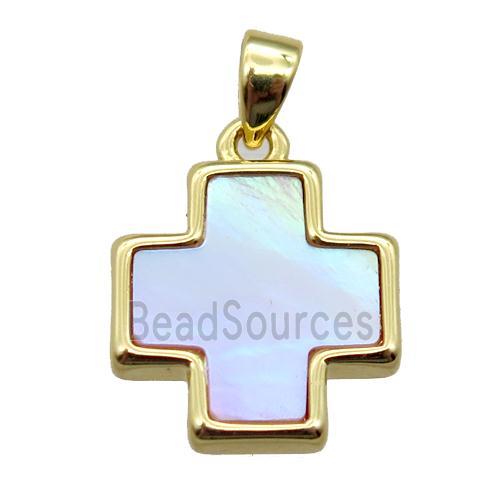 abalone shell cross pendant, gold plated