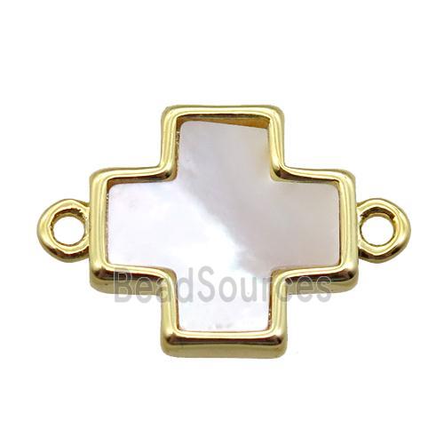 white Pearlized Shell cross connector, gold plated