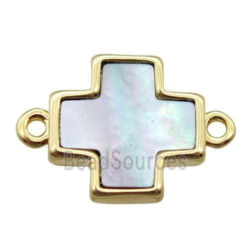 gray abalone shell cross connector, gold plated