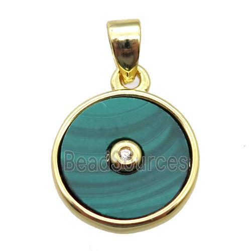 green Malachite circle pendant, gold plated