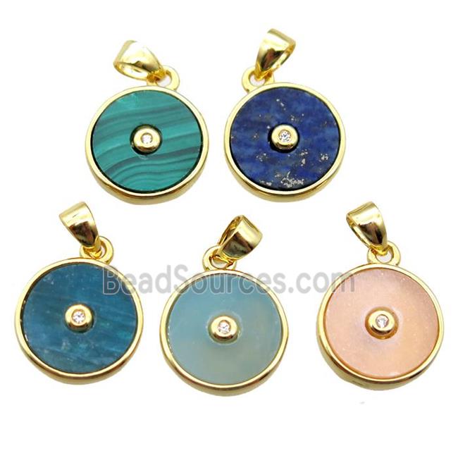 mixed Gemstone circle pendant, gold plated