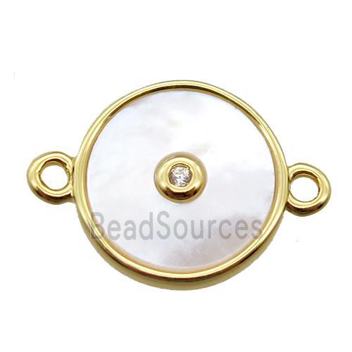 white Pearlized Shell circle connector, gold plated