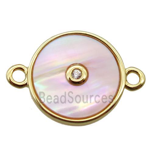 pink queen shell circle connector, gold plated