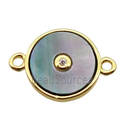 gray abalone shell circle connector, gold plated