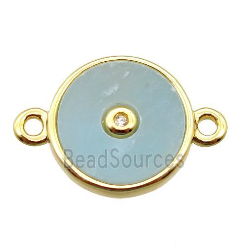 green Amazonite circle connector, gold plated