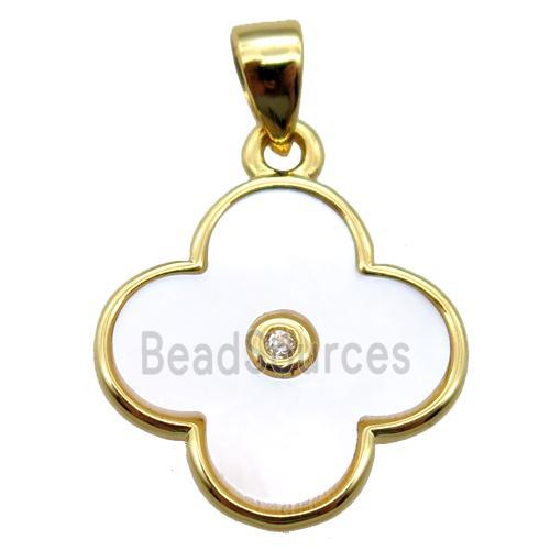 white Pearlized Shell clover pendant, gold plated