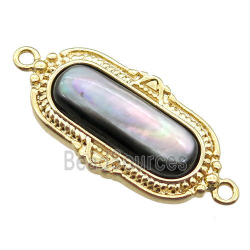 black Abalone Shell oval connector, gold plated