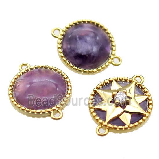 purple Amethyst circle connector, gold plated