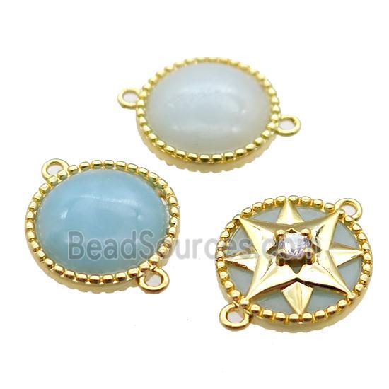 Amazonite circle connector, gold plated