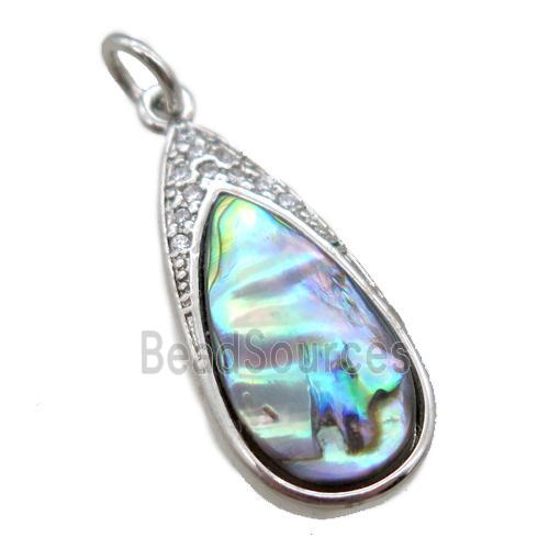 Abalone Shell pendant, teardrop, platinum plated