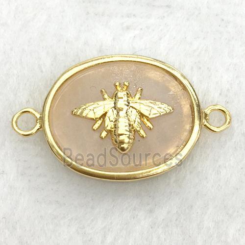 peach sunstone oval connector with honeybee