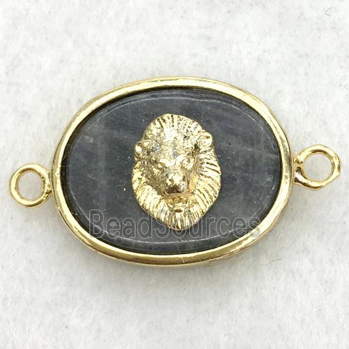 labradorite oval connector with lionhead