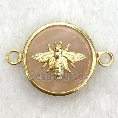 peach sunstone circle connector with honeybee