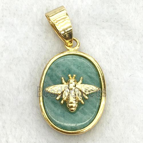 green Amazonite oval pendant with honeybee