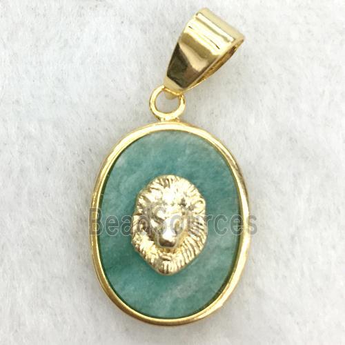 green amazonite oval pendant with lionhead