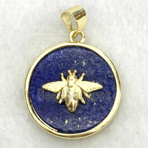 blue lapis circle pendant with honeybee