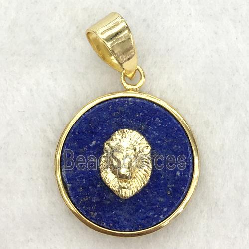 blue lapis circle pendant with lionhead