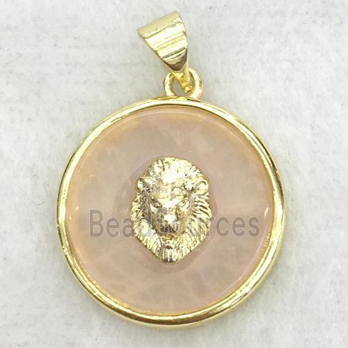 peach sunstone circle pendant with lionhead