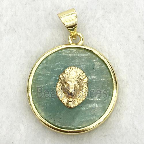 green aventurine circle pendant with lionhead