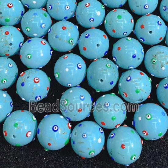 round blue turquoise beads with evil eye