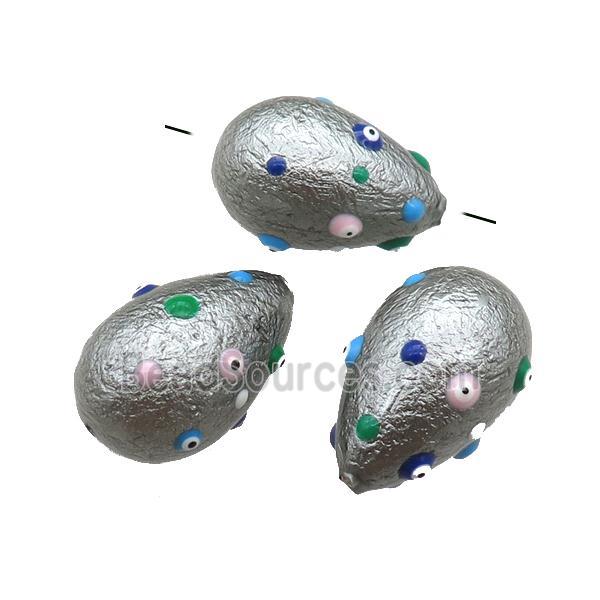 gray pearlized shell teardrop beads pave evil eye