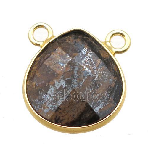 Bronzite teardrop pendant with 2loops, gold plated