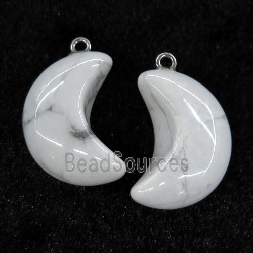 white howlite turquoise pendant, Crescent moon