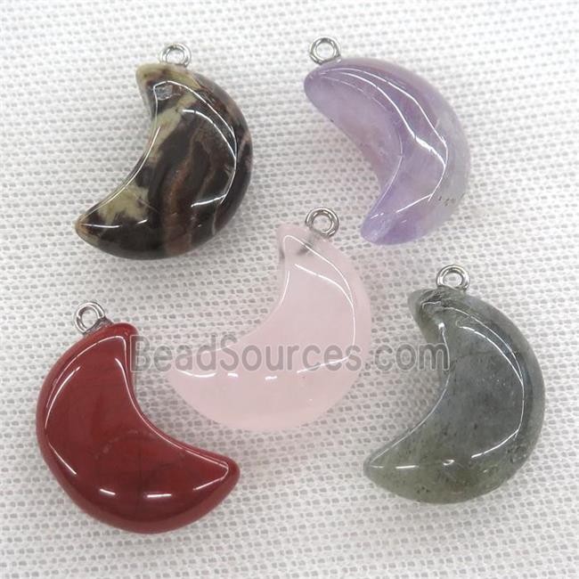 mixed Gemstone Pendant, Crescent moon