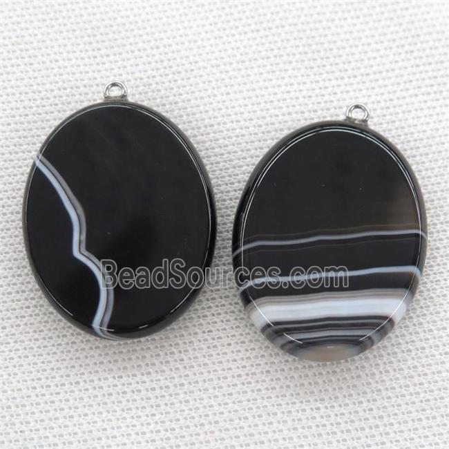 black stripe agate oval pendant