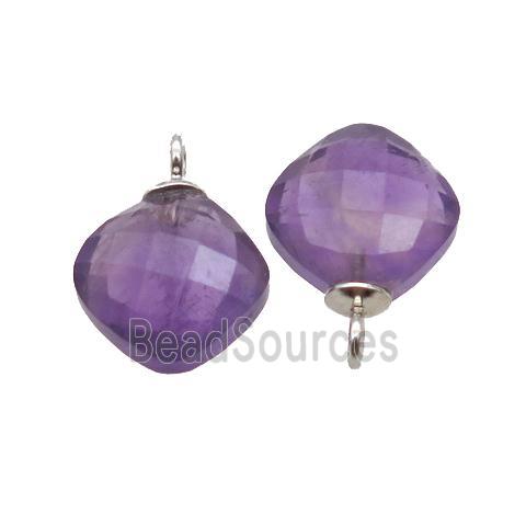 purple Amethyst pendant, faceted square