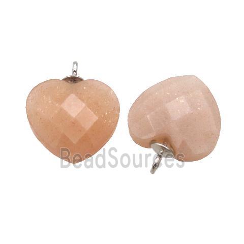 peach MoonStone pendant, faceted heart