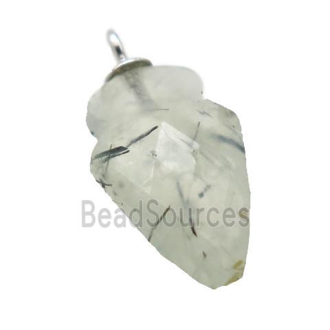 green Prehnite pendant, faceted arrowhead